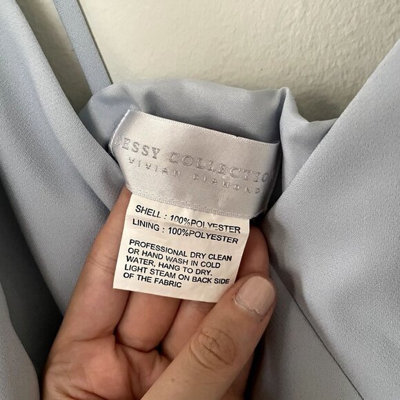 Dessy Collections light blue v-neck spaghetti straps maxi dress side slit formal - Picture 4 of 6